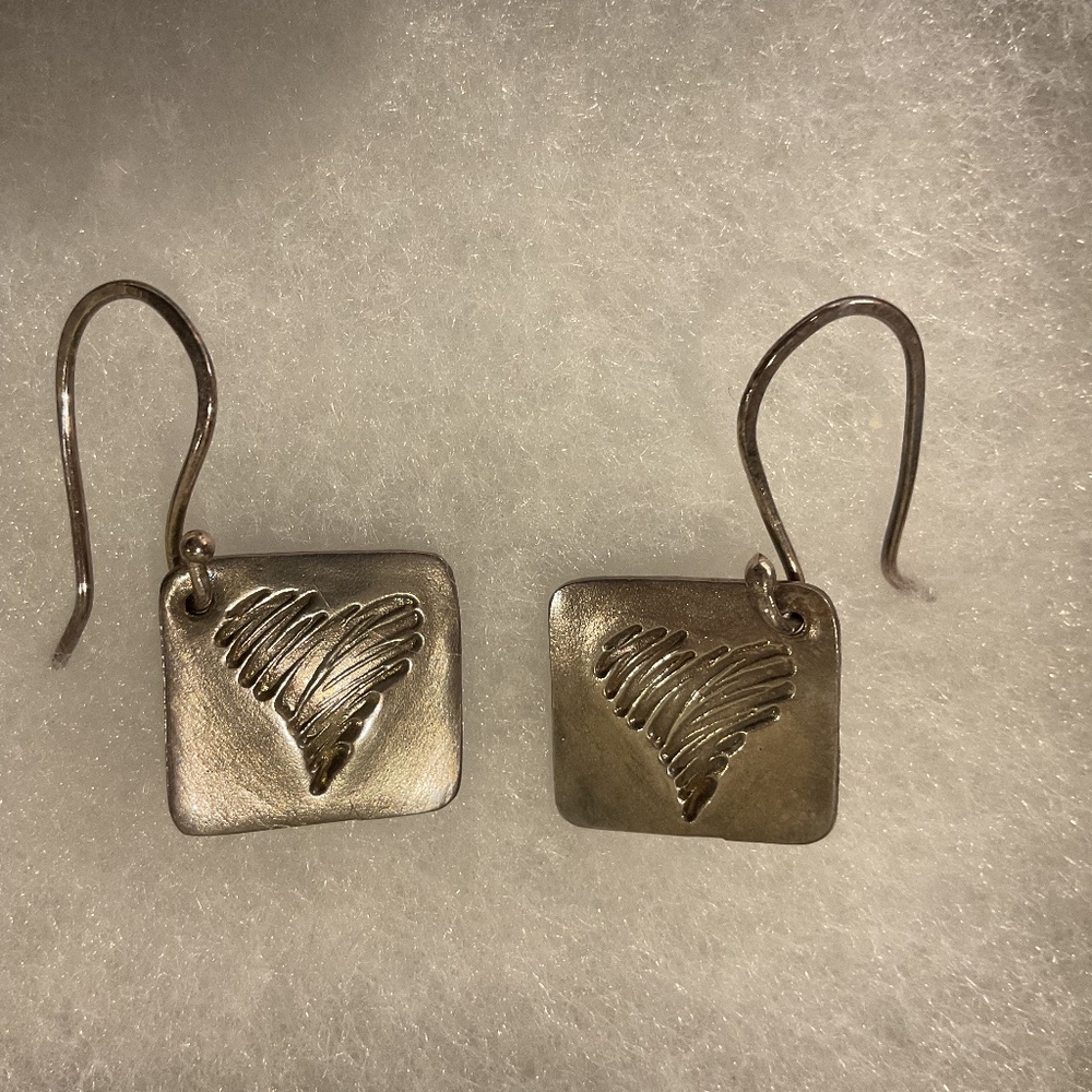 Handmade Pierced Earrings with Etched Heart